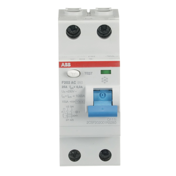 ABB 2CSF202001R3250, F202 AC-25/0.3, System Pro M, 25 Amper, 300 mA, AC Tip, Kaçak Akım Koruma Rölesi, 2 Kutuplu (1 Faz+Nötr)