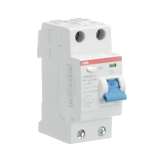 ABB 2CSF202001R3400, F202 AC-40/0.3, System Pro M, 40 Amper, 300 mA, AC Tip, Kaçak Akım Koruma Rölesi, 2 Kutuplu (1 Faz+Nötr)