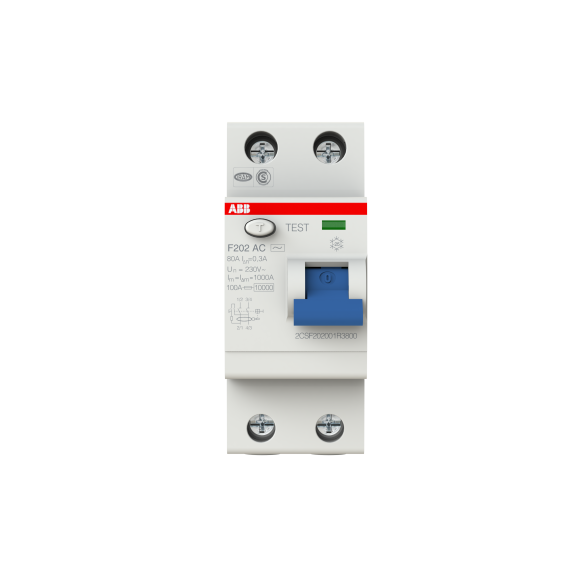ABB 2CSF202001R3800, F202 AC-80/0.3, System Pro M, 80 Amper, 300 mA, AC Tip, Kaçak Akım Koruma Rölesi, 2 Kutuplu (1 Faz+Nötr)
