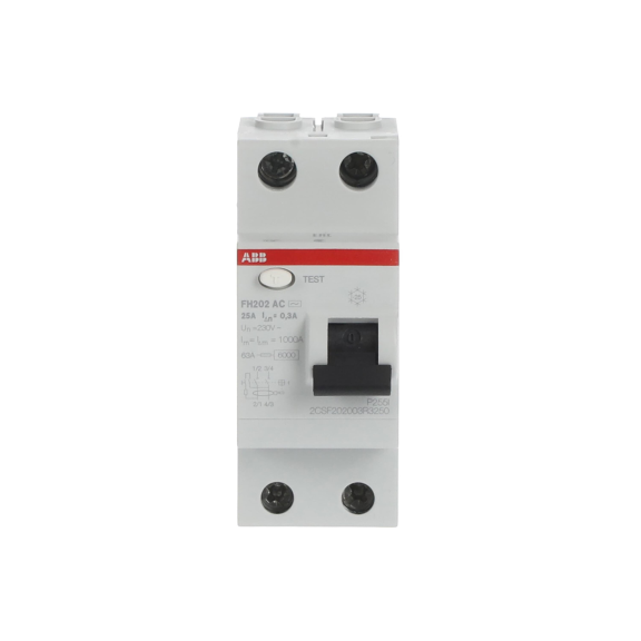 ABB 2CSF202003R3250, FH202 AC-25/0.3, System Pro M, 25 Amper, 300 mA, AC Tip, Kaçak Akım Koruma Rölesi, 2 Kutuplu (1 Faz+Nötr)