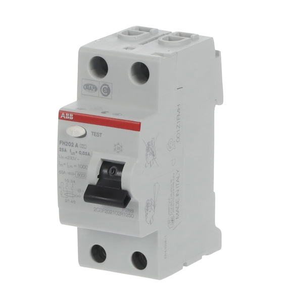 ABB 2CSF202102R1250, FH202 A-25/0.03, System Pro M, 25 Amper, 30 mA, A Tip, Kaçak Akım Koruma Rölesi, 2 Kutuplu (1 Faz+Nötr)