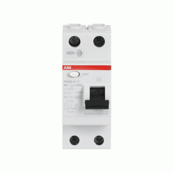 ABB 2CSF202102R1630, FH202 A-63/0.03, System Pro M, 63 Amper, 30 mA, A Tip, Kaçak Akım Koruma Rölesi, 2 Kutuplu (1 Faz+Nötr)
