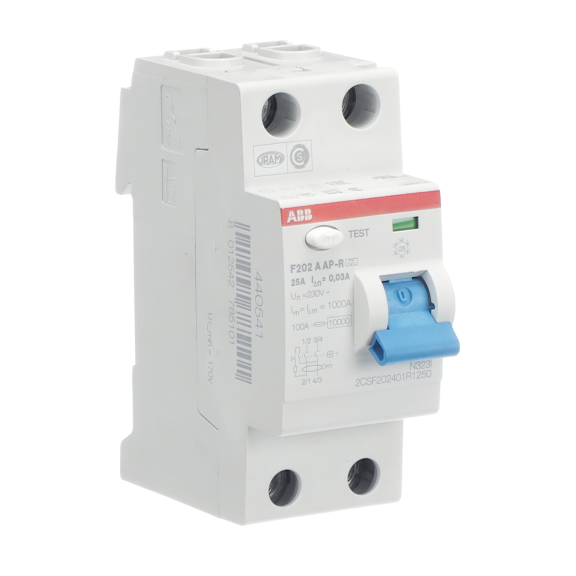 ABB 2CSF202401R1250, F202 A-25/0.03 AP-R, System Pro M, 25 Amper, 30 mA, A-APR Tip, Kaçak Akım Koruma Rölesi, 2 Kutuplu (1 Faz+Nötr)