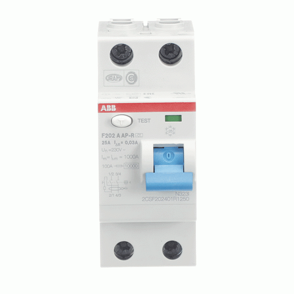 ABB 2CSF202401R1250, F202 A-25/0.03 AP-R, System Pro M, 25 Amper, 30 mA, A-APR Tip, Kaçak Akım Koruma Rölesi, 2 Kutuplu (1 Faz+Nötr)
