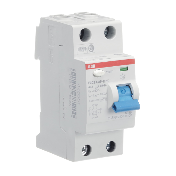 ABB 2CSF202401R1400, F202 A-40/0.03 AP-R, System Pro M, 40 Amper, 30 mA, A-APR Tip, Kaçak Akım Koruma Rölesi, 2 Kutuplu (1 Faz+Nötr)