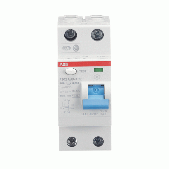 ABB 2CSF202401R1400, F202 A-40/0.03 AP-R, System Pro M, 40 Amper, 30 mA, A-APR Tip, Kaçak Akım Koruma Rölesi, 2 Kutuplu (1 Faz+Nötr)