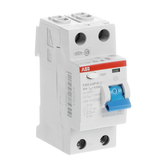 ABB 2CSF202401R1630, F202 A-63/0.03 AP-R, System Pro M, 63 Amper, 30 mA, A-APR Tip, Kaçak Akım Koruma Rölesi, 2 Kutuplu (1 Faz+Nötr)