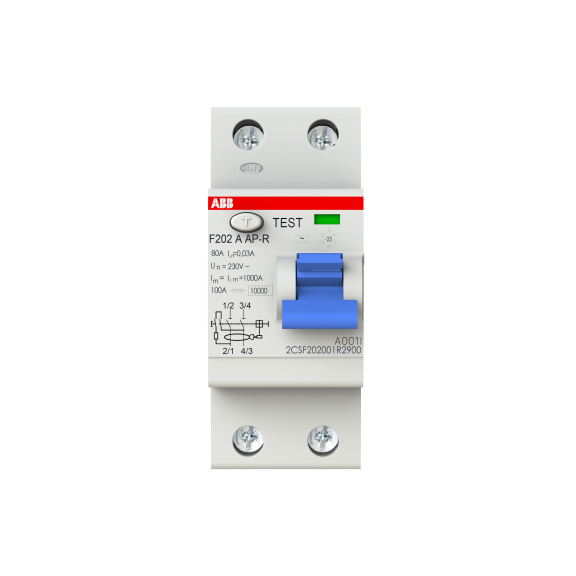 ABB 2CSF202401R1800, F202 A-80/0.03 AP-R, System Pro M, 80 Amper, 30 mA, A-APR Tip, Kaçak Akım Koruma Rölesi, 2 Kutuplu (1 Faz+Nötr)