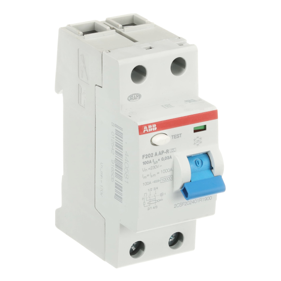 ABB 2CSF202401R1900, F202 A-100/0.03 AP-R, System Pro M, 100 Amper, 30 mA, A-APR Tip, Kaçak Akım Koruma Rölesi, 2 Kutuplu (1 Faz+Nötr)