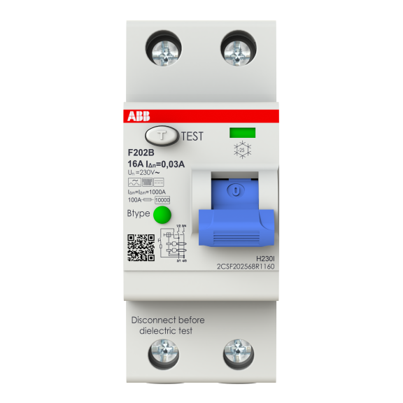 ABB 2CSF202568R1160, F202 B-16/0.03, System Pro M, 16 Amper, 30 mA, B Tip, Kaçak Akım Koruma Rölesi, 2 Kutuplu (1 Faz+Nötr)