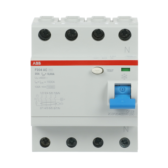 ABB 2CSF204001R1250, F204 AC-25/0.03, System Pro M, 25 Amper, 30 mA, AC Tip, Kaçak Akım Koruma Rölesi, 4 Kutuplu (3 Faz+Nötr)