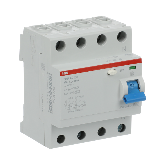 ABB 2CSF204001R1250, F204 AC-25/0.03, System Pro M, 25 Amper, 30 mA, AC Tip, Kaçak Akım Koruma Rölesi, 4 Kutuplu (3 Faz+Nötr)