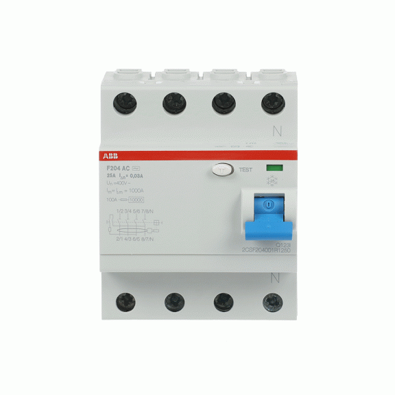 ABB 2CSF204001R1250, F204 AC-25/0.03, System Pro M, 25 Amper, 30 mA, AC Tip, Kaçak Akım Koruma Rölesi, 4 Kutuplu (3 Faz+Nötr)