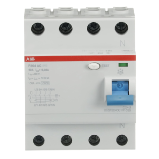 ABB 2CSF204001R1630, F204 AC-63/0.03, System Pro M, 63 Amper, 30 mA, AC Tip, Kaçak Akım Koruma Rölesi, 4 Kutuplu (3 Faz+Nötr)