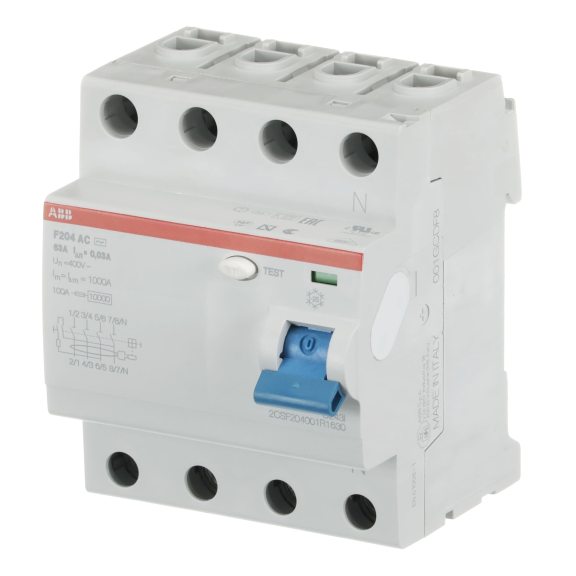 ABB 2CSF204001R1630, F204 AC-63/0.03, System Pro M, 63 Amper, 30 mA, AC Tip, Kaçak Akım Koruma Rölesi, 4 Kutuplu (3 Faz+Nötr)