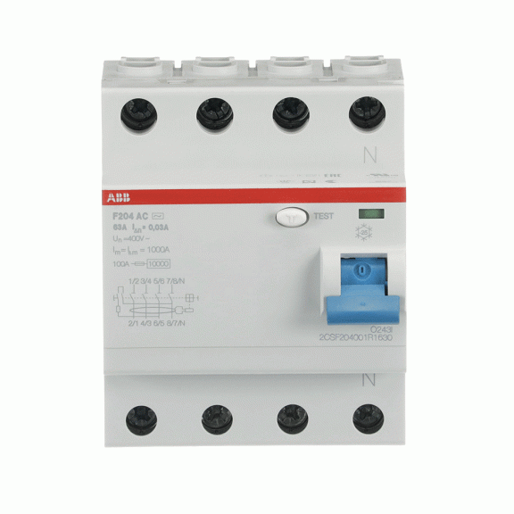ABB 2CSF204001R1630, F204 AC-63/0.03, System Pro M, 63 Amper, 30 mA, AC Tip, Kaçak Akım Koruma Rölesi, 4 Kutuplu (3 Faz+Nötr)