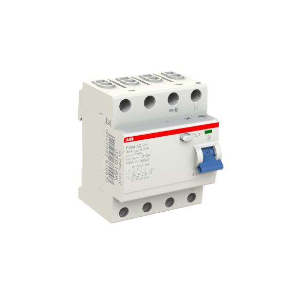 ABB 2CSF204001R1800, F204 AC-80/0.03, System Pro M, 80 Amper, 30 mA, AC Tip, Kaçak Akım Koruma Rölesi, 4 Kutuplu (3 Faz+Nötr)
