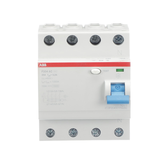 ABB 2CSF204001R3250, F204 AC-25/0.3, System Pro M, 25 Amper, 300 mA, AC Tip, Kaçak Akım Koruma Rölesi, 4 Kutuplu (3 Faz+Nötr)