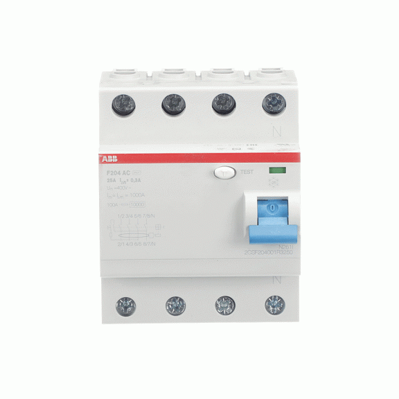 ABB 2CSF204001R3250, F204 AC-25/0.3, System Pro M, 25 Amper, 300 mA, AC Tip, Kaçak Akım Koruma Rölesi, 4 Kutuplu (3 Faz+Nötr)