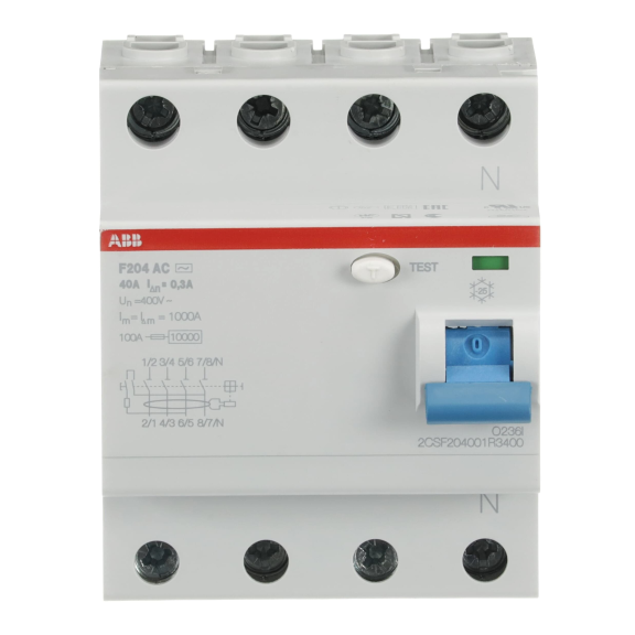 ABB 2CSF204001R3400, F204 AC-40/0.3, System Pro M, 40 Amper, 300 mA, AC Tip, Kaçak Akım Koruma Rölesi, 4 Kutuplu (3 Faz+Nötr)