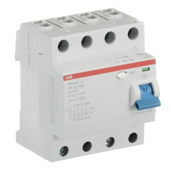 ABB 2CSF204001R3400, F204 AC-40/0.3, System Pro M, 40 Amper, 300 mA, AC Tip, Kaçak Akım Koruma Rölesi, 4 Kutuplu (3 Faz+Nötr)
