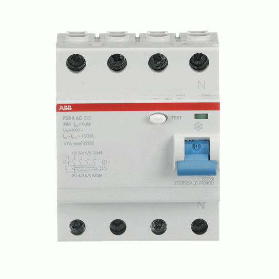 ABB 2CSF204001R3400, F204 AC-40/0.3, System Pro M, 40 Amper, 300 mA, AC Tip, Kaçak Akım Koruma Rölesi, 4 Kutuplu (3 Faz+Nötr)