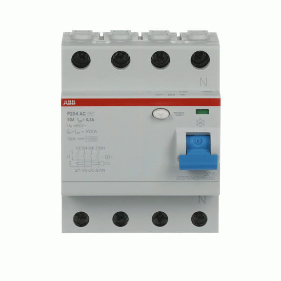 ABB 2CSF204001R3630, F204 AC-63/0.3, System Pro M, 63 Amper, 300 mA, AC Tip, Kaçak Akım Koruma Rölesi, 4 Kutuplu (3 Faz+Nötr)