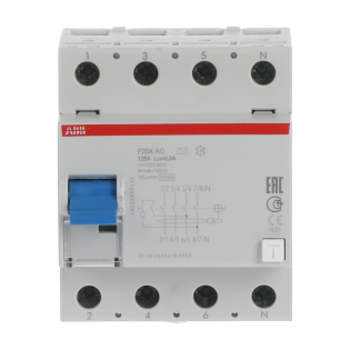 ABB 2CSF204001R3950, F204 AC-125/0.3, System Pro M, 125 Amper, 300 mA, AC Tip, Kaçak Akım Koruma Rölesi, 4 Kutuplu (3 Faz+Nötr)