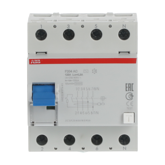 ABB 2CSF204001R3950, F204 AC-125/0.3, System Pro M, 125 Amper, 300 mA, AC Tip, Kaçak Akım Koruma Rölesi, 4 Kutuplu (3 Faz+Nötr)