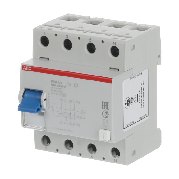 ABB 2CSF204001R3950, F204 AC-125/0.3, System Pro M, 125 Amper, 300 mA, AC Tip, Kaçak Akım Koruma Rölesi, 4 Kutuplu (3 Faz+Nötr)