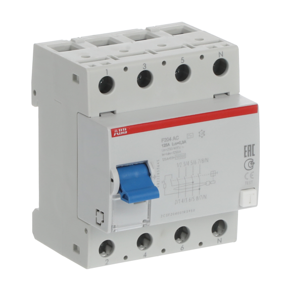 ABB 2CSF204001R3950, F204 AC-125/0.3, System Pro M, 125 Amper, 300 mA, AC Tip, Kaçak Akım Koruma Rölesi, 4 Kutuplu (3 Faz+Nötr)