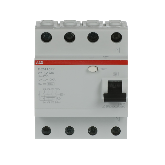 ABB 2CSF204003R3250, FH204 AC-25/0.3, System Pro M, 25 Amper, 300 mA, AC Tip, Kaçak Akım Koruma Rölesi, 4 Kutuplu (3 Faz+Nötr)