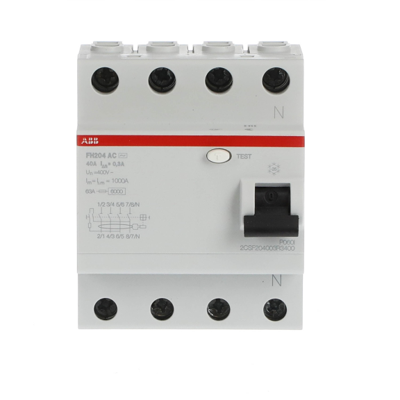 ABB 2CSF204003R3400, FH204 AC-40/0.3, System Pro M, 40 Amper, 300 mA, AC Tip, Kaçak Akım Koruma Rölesi, 4 Kutuplu (3 Faz+Nötr)