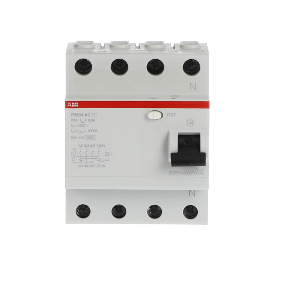 ABB 2CSF204003R3630, FH204 AC-63/0.3, System Pro M, 63 Amper, 300 mA, AC Tip, Kaçak Akım Koruma Rölesi, 4 Kutuplu (3 Faz+Nötr)