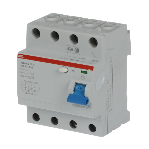 ABB 2CSF204201R3630, F204 A S-63/0.3, System Pro M, 63 Amper, 300 mA, A Tip, Kaçak Akım Koruma Rölesi, 4 Kutuplu (3 Faz+Nötr)