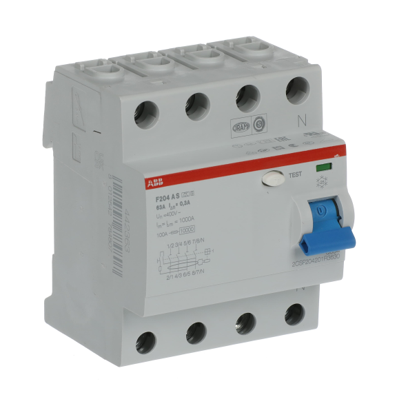 ABB 2CSF204201R3630, F204 A S-63/0.3, System Pro M, 63 Amper, 300 mA, A Tip, Kaçak Akım Koruma Rölesi, 4 Kutuplu (3 Faz+Nötr)