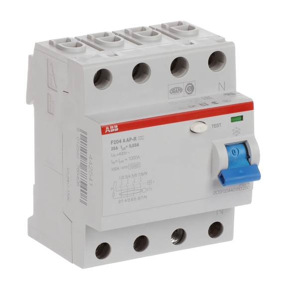 ABB 2CSF204401R1250, F204 A-25/0.03 AP-R, System Pro M, 25 Amper, 30 mA, A-APR Tip, Kaçak Akım Koruma Rölesi, 4 Kutuplu (3 Faz+Nötr)
