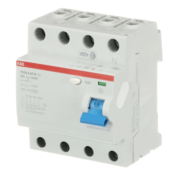 ABB 2CSF204401R1400, F204 A-40/0.03 AP-R, System Pro M, 40 Amper, 30 mA, A-APR Tip, Kaçak Akım Koruma Rölesi, 4 Kutuplu (3 Faz+Nötr)