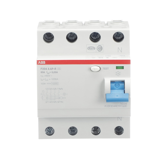 ABB 2CSF204401R1630, F204 A-63/0.03 AP-R, System Pro M, 63 Amper, 30 mA, A-APR Tip, Kaçak Akım Koruma Rölesi, 4 Kutuplu (3 Faz+Nötr)