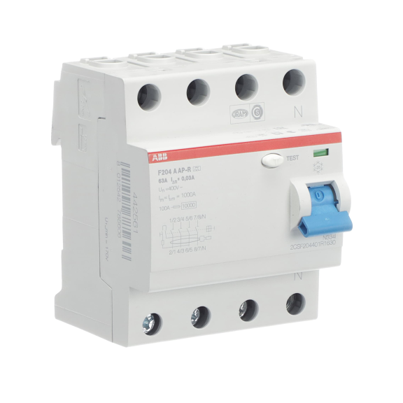 ABB 2CSF204401R1630, F204 A-63/0.03 AP-R, System Pro M, 63 Amper, 30 mA, A-APR Tip, Kaçak Akım Koruma Rölesi, 4 Kutuplu (3 Faz+Nötr)