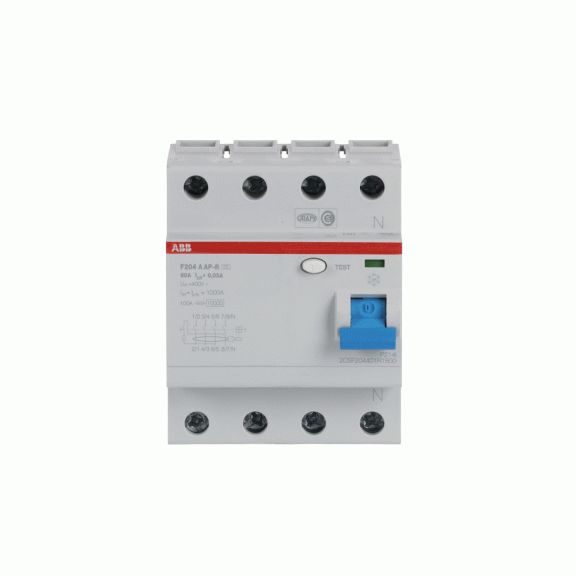 ABB 2CSF204401R1800, F204 A-80/0.03 AP-R, System Pro M, 80 Amper, 30 mA, A-APR Tip, Kaçak Akım Koruma Rölesi, 4 Kutuplu (3 Faz+Nötr)