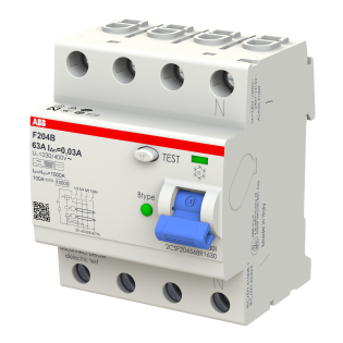 ABB 2CSF204568R1630, F204 B-63/0.03, System Pro M, 63 Amper, 30 mA, B Tip, Kaçak Akım Koruma Rölesi, 4 Kutuplu (3 Faz+Nötr)