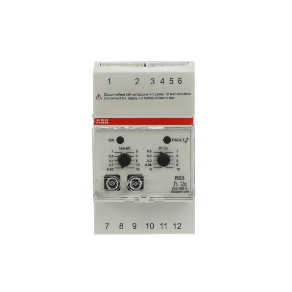 ABB 2CSJ201001R0002, RD3, Modüler DIN, 30mA-30A Kaçak Akım Algılama Rölesi, Gecikme Ayarlı, 230-400 Volt AC
