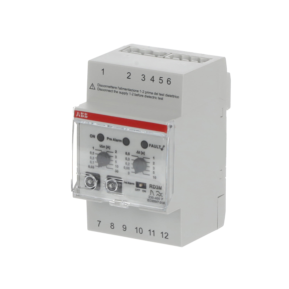 ABB 2CSJ202001R0002, RD3M, Modüler DIN, 30mA-30A Kaçak Akım Algılama Rölesi, Gecikme Ayarlı, Frekans Filtreli, 230-400 Volt AC