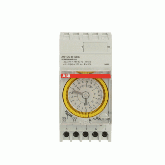 ABB 2CSM208141R1000, AW1CO-R-120m, Modüler DIN, Elektromekanik Zaman Saati, 7 Gün Döngü, 150 Saat Rezervli, 1A/K Kontak