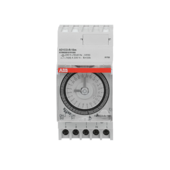 ABB 2CSM208151R1000, AD1CO-R-15m, Modüler DIN, Elektromekanik Zaman Saati, 24 Saat Döngü, 150 Saat Rezervli, 1A/K Kontak