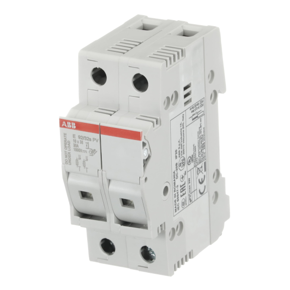 ABB 2CSM256913R1801, E 92/32 PVs, Fotovoltaik, 32 Amper, 2 Kutuplu, PV Kartuş Sigorta Yuvası, 10.3x38mm PV Sigortalar için,  İndikatörlü