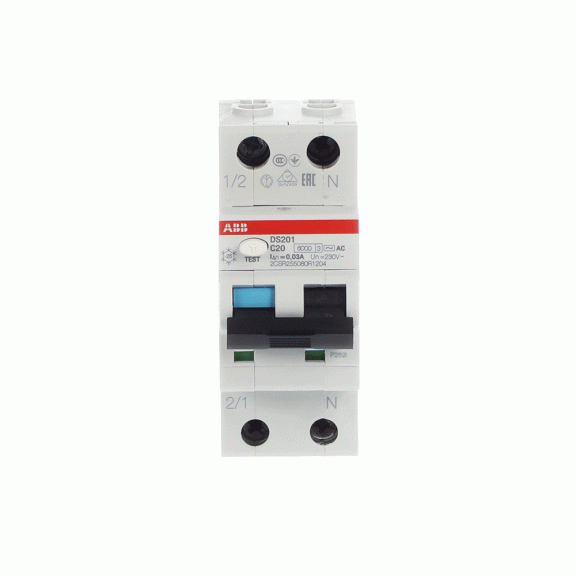 ABB 2CSR255080R1204, DS201 C20 AC30, System Pro M, 20 Amper, 30mA, AC Tip, Kaçak Akım Korumalı Otomatik Sigorta, 6 kA, C Tipi, 1 Faz+Nötr