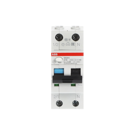 ABB 2CSR255080R3164, DS201 C16 AC300, System Pro M, 16 Amper, 300mA, AC Tip, Kaçak Akım Korumalı Otomatik Sigorta, 6 kA, C Tipi, 1 Faz+Nötr