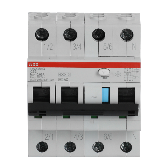 ABB 2CSR256040R1324, DS203NC C32 AC30, System Pro M, 32 Amper, 30mA, AC Tip, Kaçak Akım Korumalı Otomatik Sigorta, 6 kA, C Tipi, 3 Faz+Nötr